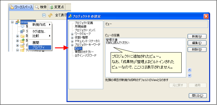 図2.1.3 プロジェクト・プロパティからビューの設定<br/>